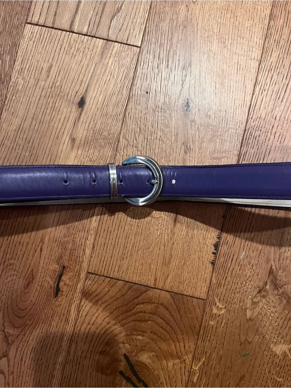 Periwinkle Purple Leather Belt with Silver Round Buckle 36”